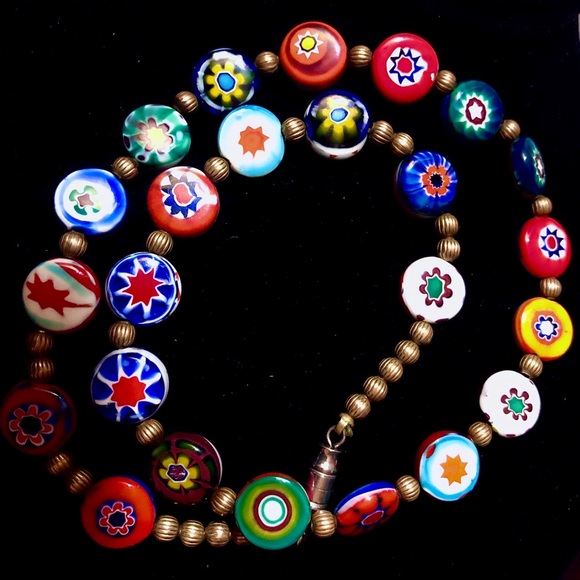 Vintage Jewelry - Vintage Venetian Millefiori Coin Bead Choker